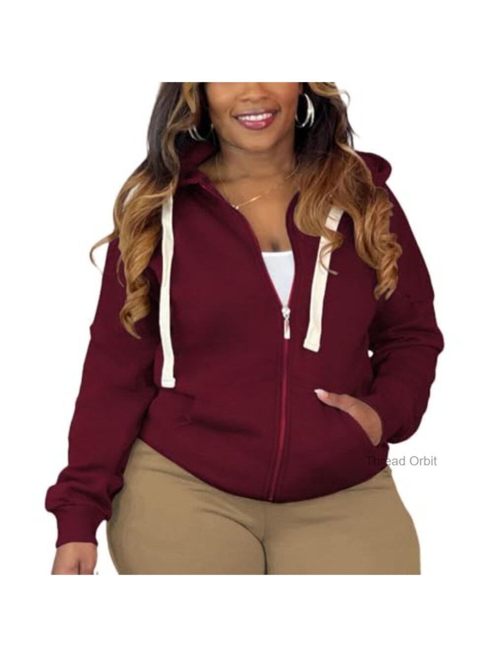 Plus Size Full Zip Hoodie Sweatshirt Long Sleeve Athletic Jacket Pockets
